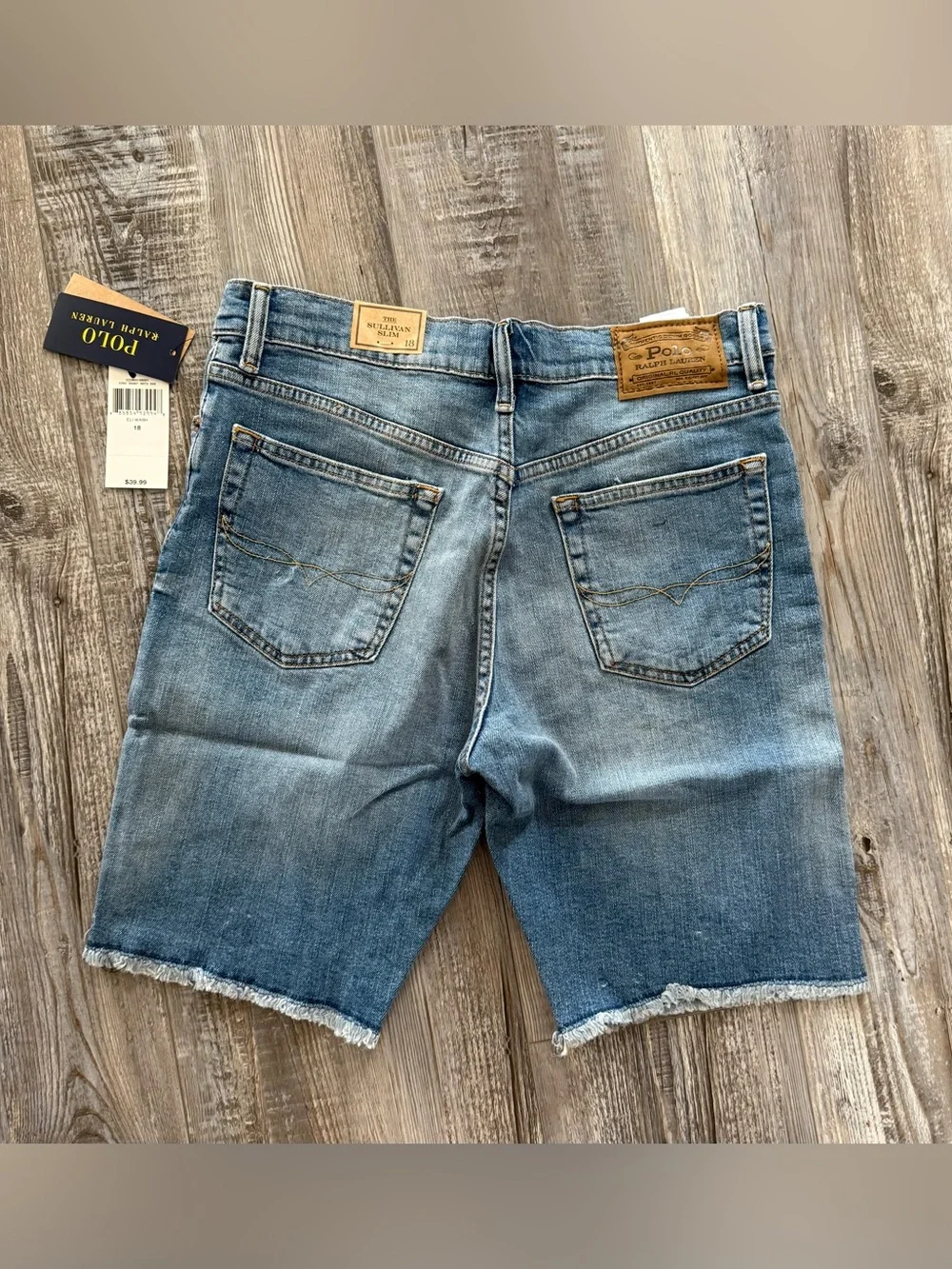 POLO RALPH LAUREN Jeans Shorts Youth 18 Sullivan Slim Fit Fray Blue Denim NWT